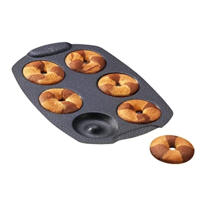 Imagen de Tefal Molde para tartas 6 Mini donuts, revestimiento antiadherente, aluminio reciclado y reciclable, pastelería bien dorada, fabricado en Francia, PerfectBake J5734602, marrón Tabaco