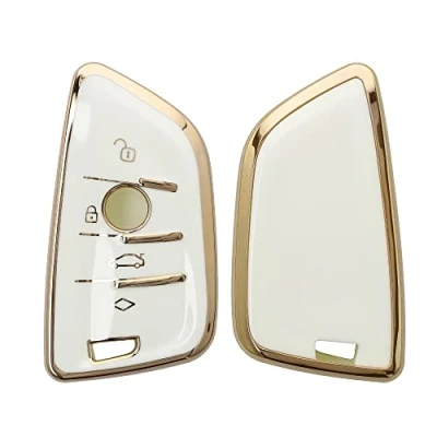 Imagen de kwmobile Carcasa para Mando Compatible con BMW Llave de Coche Smart Key 3 Botones Funda Llaves TPU Blanco/Dorado