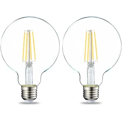 Imagen de Amazon Basics Bombilla LED de globo E27 Edison con rosca G93, 7 W (equivalente a 60 W), filamento transparente, no regulable, paquete 2