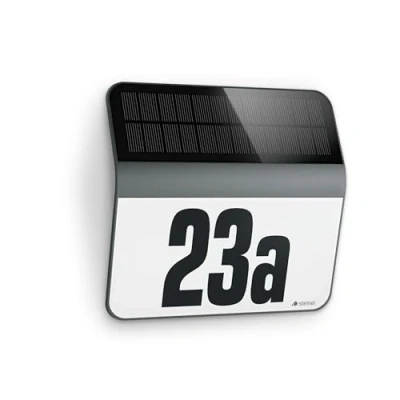 Imagen de Steinel XSolar LH N 007140 Lámpara solar LED, en color antracita, con dispositivo de control crepuscular, 22,7 x 24,2 5,1 cm, batería litio ferrofosfato 1100 mAh y número casa iluminado
