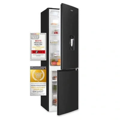 Imagen de Exquisit® Frigorífico Combi, 251L, Clase C, Material Acero Inoxidable Antracita, Tecnologia No Frost, Dispensador de Agua, Cajón Verdulero, Consumo 141 kWh/año, Medidas 180,5x54x60 Cm.