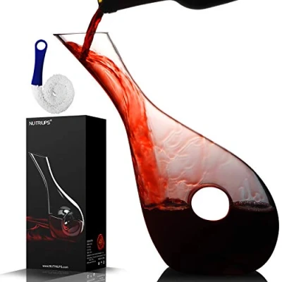 Imagen de NUTRIUPS Decantador Para Vino, 0,9L de Jarra Vino Sin Plomo, Tinto, Cristal, con Forma Círculo Hueco (diagonal)