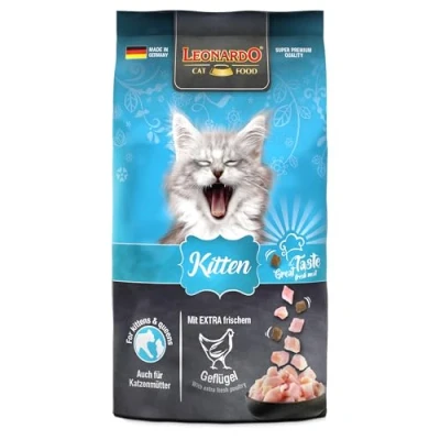 Imagen de LEONARDO Comida para gatos Kitten, 300 g, sin cereales, alimento seco gatitos de hasta 1 año, pienso completo con aves frescas