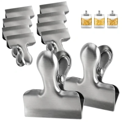 Imagen de COM FOUR® clips de sellado 10x, pequeños para bolsas y alimentos, acero inoxidable, cerrar (10 piezas color plata pequeñas)