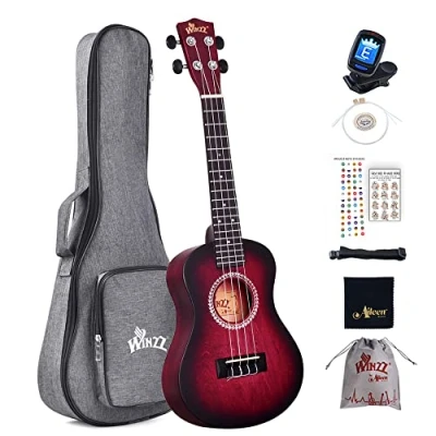 Imagen de Winzz Ukelele Concierto Principiante para Adulto, Diseño de Color Único 23 Pulgadas Rojo