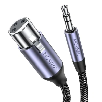 Imagen de MOSWAG XLR a Toma Jack Estéreo de 3,5mm, 3,5 mm bus cannon, Cable Micrófono Hembra para videocámaras Compatible con Computadoras, Altavoces, Micrófonos, Tarjetas sonido