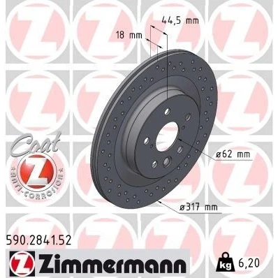 Imagen de ZIMMERMANN Disco de freno 18mm 7/5 5Taladro(s) 114mm ventilación interna, perforado revestido 590.2841.52 T424314208,4243142080,4243178030