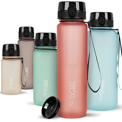 Imagen de 720DGREE Botella Agua 1 Litro “uberBottle“ Tamiz Fruta, softTouch Sin BPA, Prueba de Fugas, Reutilizable Cantimplora, Water Bottle ideal para Deporte, Fitness, Gimnasio, Senderismo, Ciclismo