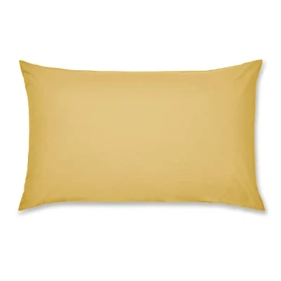 Imagen de Catherine Lansfield Par de Fundas Almohada estándar percal fácil Planchado, Color Amarillo Ocre