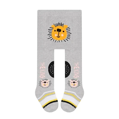 Imagen de L&amp;K II Paquete de 1 pantimedias para gatear bebé, niña, niño, con suela ABS, antideslizante, diseño león, 2768F 1, 80/86 cm