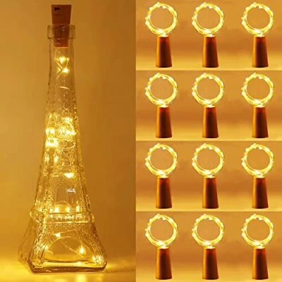 Imagen de Anmossi Luz de Botella,Lámparas Botellas con Pilas Flexible Alambre Cobre,Blanco Cálido,2m 20 LEDs Mini Luces Led,Luces Decorativas para Boda, Navidad, Fiesta, Hogar(12 Piezas)