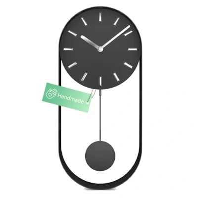 Imagen de Mebus Moderno Reloj de Pared Grande sin Ruido tictac, Hecho a Mano Metal, Mecanismo Cuarzo, 40 x 20 cm, Color Gris y Negro