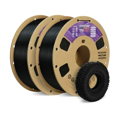 Imagen de OVERTURE TPU 95A Filamento 1.75mm, Flexible Suave para Impresoras 3D, 2kg Carrete de Cartón, Precisión +/ 0.02 mm, Compatible con la Mayoría FDM (Negro*2)