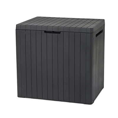 Imagen de Keter City Box Arcón exterior, Baúl almacenaje, Capacidad 113L, Resina, Color Gris, Ordenación jardín y terraza, 44 x 58 55 cm