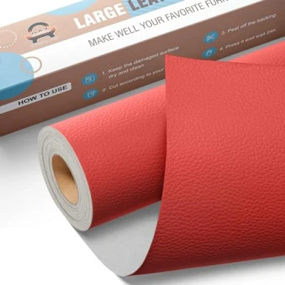 Imagen de Parches Cuero Adhesivo, 40 x 160 cm Adhesivo Polipiel, De Reparación Autoadhesivos, Parche para Muebles, Sofás, Asientos Coche, Cabecera, Bolsos (Rojo)