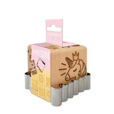 Imagen de ScrapCooking 5123 Sello de madera con diseño unicornio, 1 cortador, cortador galletas y cubos decorativos 5 caras grabadas en relief molde decorativo