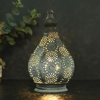 Imagen de JHY DESIGN Lámpara de Mesa 29,5cm Metal Alimentada Por Batería Estilo Marroquí Decorativo la Inalámbrica con Bombilla Edison Funciona Pilas para Interior y Exterior
