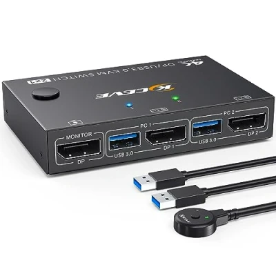 Imagen de YOUTINGHDAV USB 3.0 KVM Switch Displayport 4K @ 144Hz, 2 PC 1 Monitor 8K@30Hz, DP en Out for Compartiendo 4 dispositivos Teclado Ratón con Wired Remote