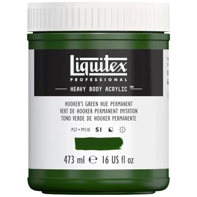 Imagen de Liquitex pintura acrílica profesional Heavy Body cuerpo espeso, tarro de 473 ml, color tono verde hooker permanente