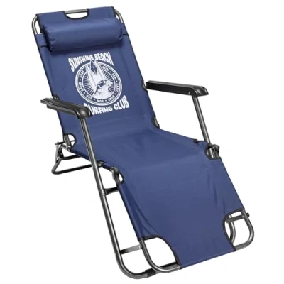 Imagen de JEMIDI Tumbona Plegable Silla Reclinable Jardin Playa Piscina Camping con Reposabrazos Reposacabezas y Respaldo 2 Niveles Tumbonas Plegables Ligeras 155 x 60 80 cm Azul