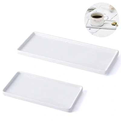 Imagen de Bandeja de Almacenamiento Cerámica, 2 Cerámica Rectangular Pequeño, Decorativa Rectangular, Organizador para Baño Cocina Mesa Hogar, Guardar Perfume, Jabón, Cosas Pequeñas