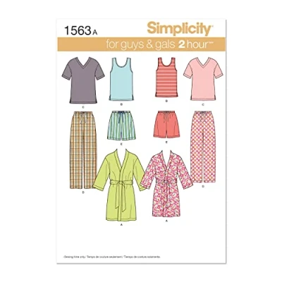 Imagen de Simplicity Simplcity Patrón de Costura 1563: Ropa Dormir para Hombre y Adolescente, Talla A, Papel, Blanco, A (XS S M L XL)