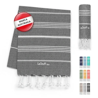 Imagen de LeStoff Fouta Premium 100% algodón orgánico Prelavado, sostenible, Absorbente y de Secado rápido Toalla Playa, baño, Ducha, Yoga, Sauna, Piscina Viaje (200 x 200 cm Anthracite)