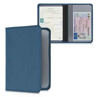 Imagen de kwmobile Funda para carné de conducir Estuche neopreno permiso circulación con espacio tarjetas azul marino