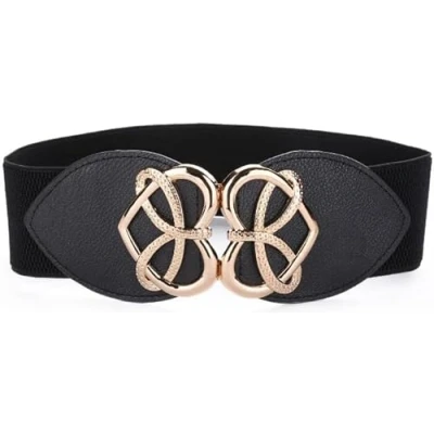 Imagen de RPAEOY Cinturon Mujer Anchos Elastico Cinturón con Hebilla en Forma de Corazón Metal Vintage Elástico Cinturones Ancho para Camisa Vestidos Abrigos Fiesta Negro