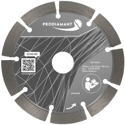 Imagen de PRODIAMANT disco de corte diamantado 125 x 22,2 mm 10mm segmento profesional hormigón, piedra, ladrillo, universal 125mm