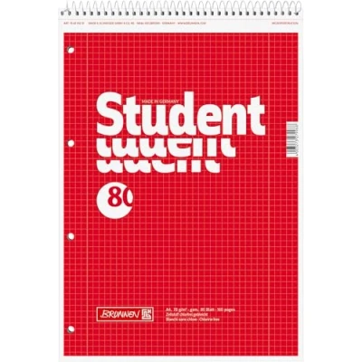 Imagen de Bloc de notas Fuente Estudiante universitario Block, encuadernación en espiral, 4 veces, 70 g/m², A4, a cuadros con
