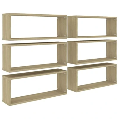 Imagen de vidaXL 6X Estantes Cubo Pared Estantería Colgante CD Libros Coleccionables Fotos Premios Decoración Librerías Contrachapada Blanco y Sonoma 60x15x23cm