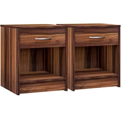 Imagen de CASARIA® Set 2 Mesitas de Noche con Cajón 50x40x35cm para Cama Mueble Dormitorio Mesilla Mesa Auxiliar Compartimento Abierto Asa Cromada