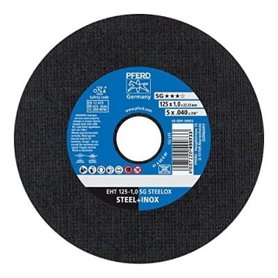 Imagen de PFERD Discos de corte EHT, 5 unidades, 125 x 1,0 22,23 mm, línea rendimiento recta SG STEELOX 69198297 para acero y inoxidable (INOX)