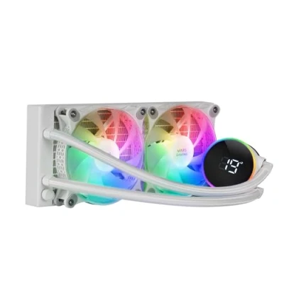 Imagen de Mars Gaming ML LCD240, Refrigeración Líquida AIO, TDP 500W, 2x Ventiladores FDB ARGB 120mm, Pantalla LCD con Monitoreo de Temperatura, Bomba Opti Chamber 3rd Gen, Multisocket Universal, Blanco