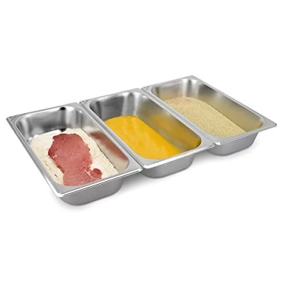 Imagen de Navaris Set de bandejas para empanar 3 Acero Inoxidable el rebozado 32.5 x 17.5 6.5 CM Carne filetes croquetas empanados