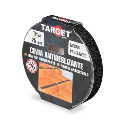 Imagen de TARGET Cinta Antideslizante Adhesiva, Seguridad Escaleras Rampas Para interior y exterior, Anti caída (NEGRO, 15 M X 25 mm)