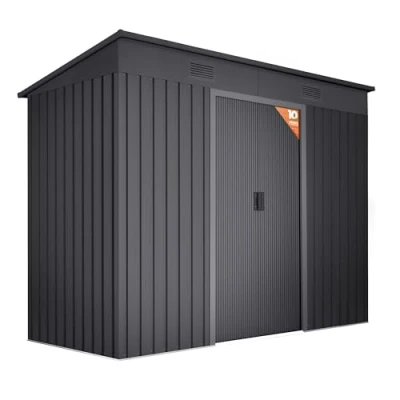 Imagen de Wasabi Caseta Metálica de Jardín 3,14m2 Light Anthracite Rejillas Anticondensación Puerta Corredera Doble Cobertizo Metal Almacenaje Exterior