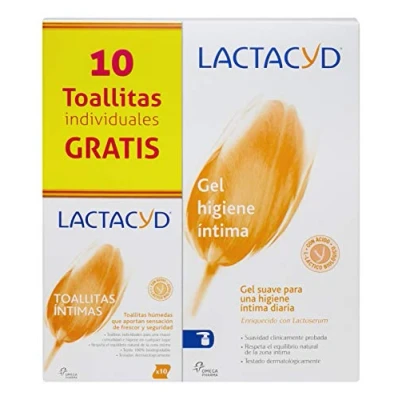 Imagen de Gel de higiene íntima diario Lactacyd Íntimo 400 ml, pH equilibrado, sin jabón + Toallitas Individuales gratis.