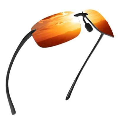 Imagen de JIM HALO Gafas de Sol Deportivas Polarizadas para Hombres y Mujeres TR90 Marco Sin Montura Correr, Pescar, Andar en Bicicleta Rojo Espejo