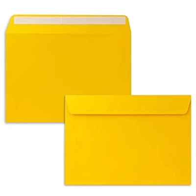 Imagen de sobres DIN C5, 50 unidades, color amarillo miel (amarillo), 16,2 x 22,9 cm, cierre autoadhesivo, elegantes para grandes invitaciones y tarjetas de cumpleaños o boda