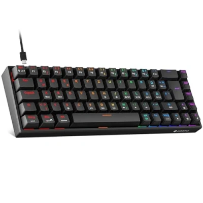 Imagen de KOORUI Teclado mecánico, 60% con 12 Teclas multifunción, Cable USB, Rollover Completo, diseño alemán QWERTZ para Windows MacOS Linux, Interruptor Rojo, Negro