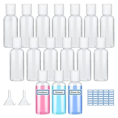 Imagen de Sinofort 50ml Botes de Viaje Avion 16 Piezas Envases para Viajar en 50 ml Frascos Botellas Rellenables Pequeños Rellenar Cosmético Perfumes