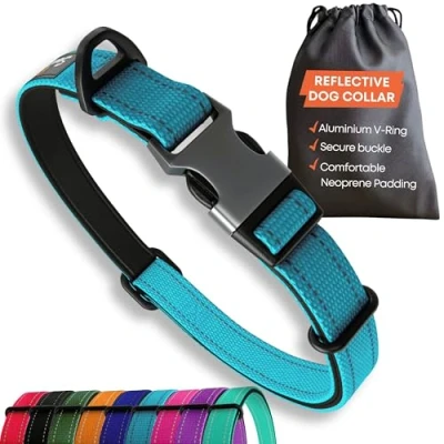 Imagen de Collar de Perro Azul para Perros pequeños Fuerte Reflectante Ajustable Acolchado Collares Anillo en V Aluminio Seguridad
