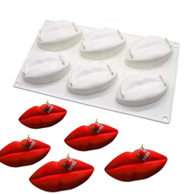 Imagen de XiaoShenLu Molde de Labios, Pastel 3D, moldes Silicona para postres pudín, 6 cavidades Forma Labio, Blanco