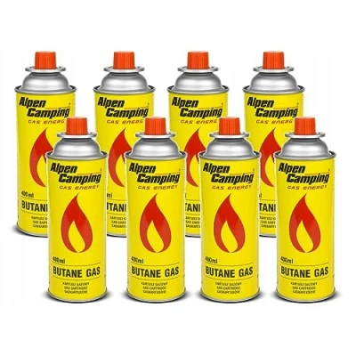 Imagen de Alpen Camping Cartucho de Gas 400 ml, Certificado: Pi 0875, Compatible con EN417, isobutano, Rango Funcionamiento 10 C a + 40 C, IK004 (8)