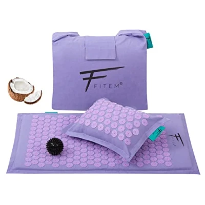 Imagen de Esterilla de acupresión y cojín Fitem, relleno coco 100% natural, masajea, alivia el dolor espalda cuello, la ciática, relaja los músculos, reduce insomnio.