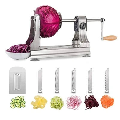 Imagen de Cortador de Verdura Acero Inoxidable, 6 en 1 Espiralizador Verduras, Multifunciona Mandolina Cocina Rallador Verduras Espiral Manual para Calabacin Zanahorias,Pepinos,etc