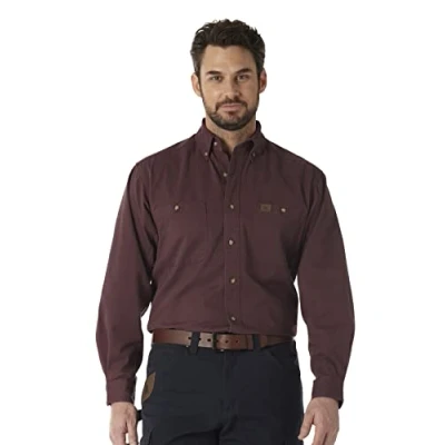 Imagen de Wrangler Camisa de Trabajo Manga Larga Sarga Logger, Granate, L para Hombre