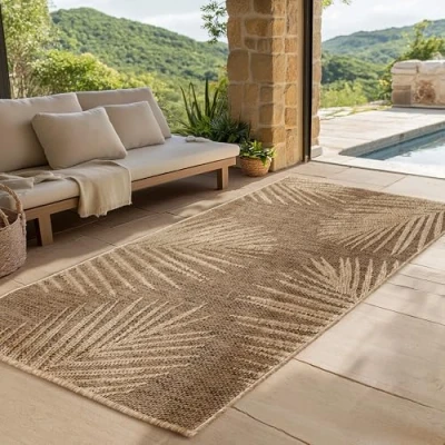 Imagen de SIMPEX Alfombra para Interior y Exterior Robusta, Resistente a la Intemperie fácil de Limpiar, con Efecto Yute Natural, Ideal salón, Cocina, terraza, jardín balcón, 80x150 cm